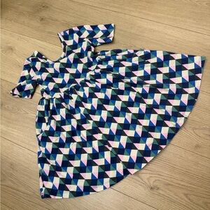 Hanna Andersson 4T Girls Geometric Blue & Pink Cotton Dress